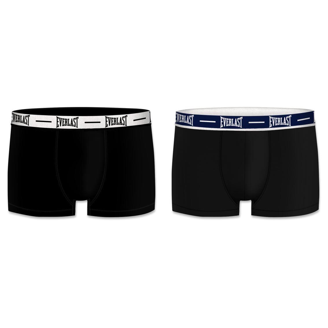 Pack 2 Boxer Calzoncillos Algod n Everlast Negros con cintura Azul y Blanca