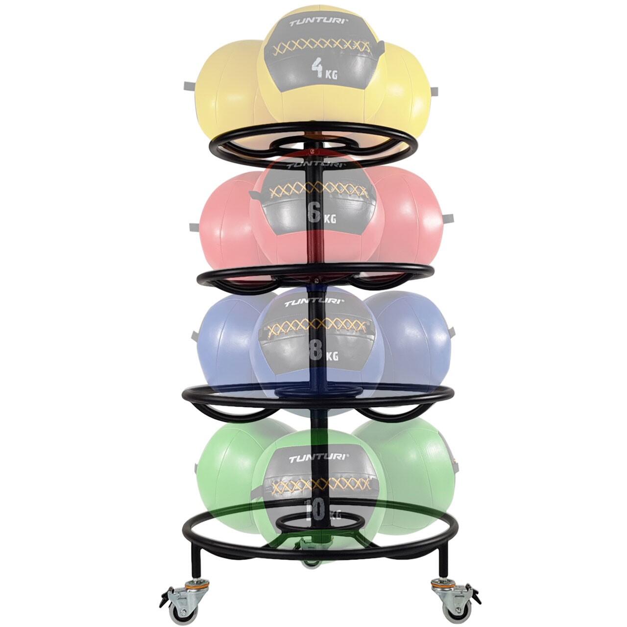Supporto Tunturi per Wall Ball 12 palle, metallo nero, 4 livelli 1/7