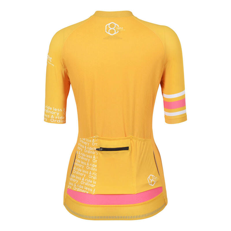 Maillot cycliste jaune/multicolore pour femme manches courtes 8andCounting