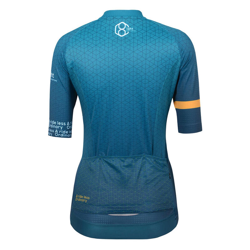 Camiseta ciclismo manga corta mujer verde petróleo/amarillo 8andCounting