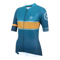 Fietsshirt  dames korte mouw petroleumgroen/geel 8andCounting