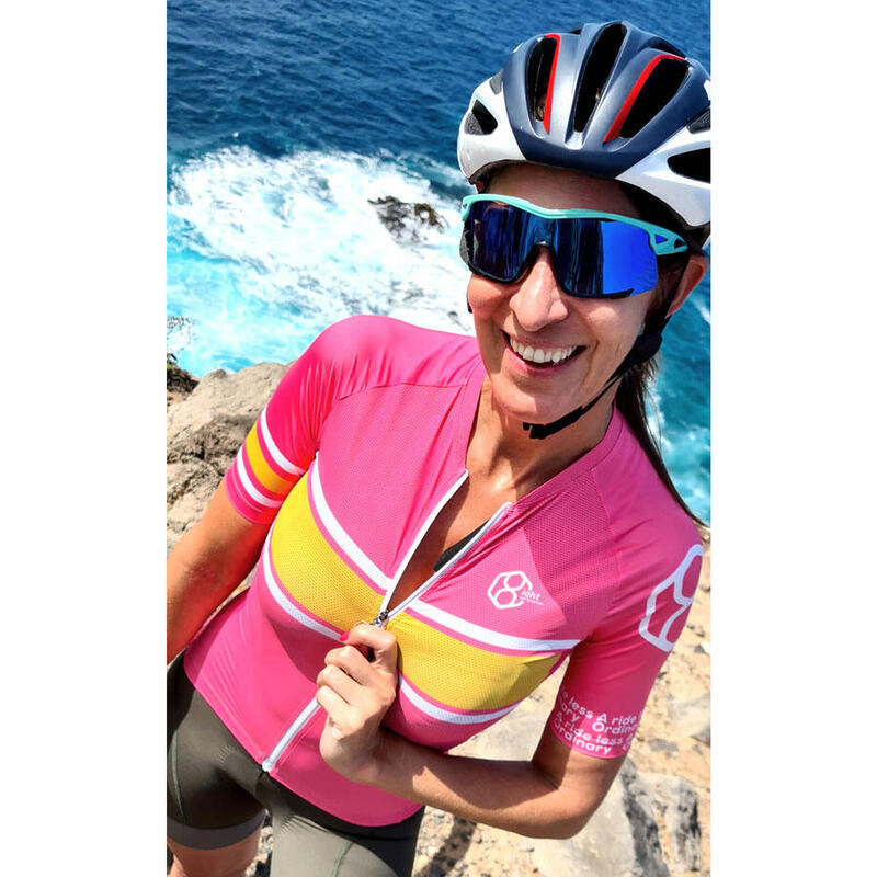 Maillot cycliste rose/multicolore pour femme manches courtes 8andCounting