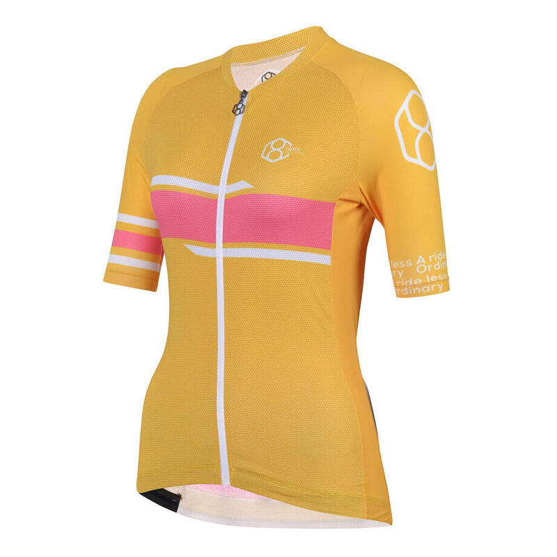 Maillot cycliste jaune/multicolore pour femme manches courtes 8andCounting