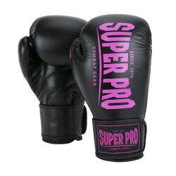 Super Pro Combat Gear Champ (Kick)Bokshandschoenen - Zwart/Roze - 14 oz