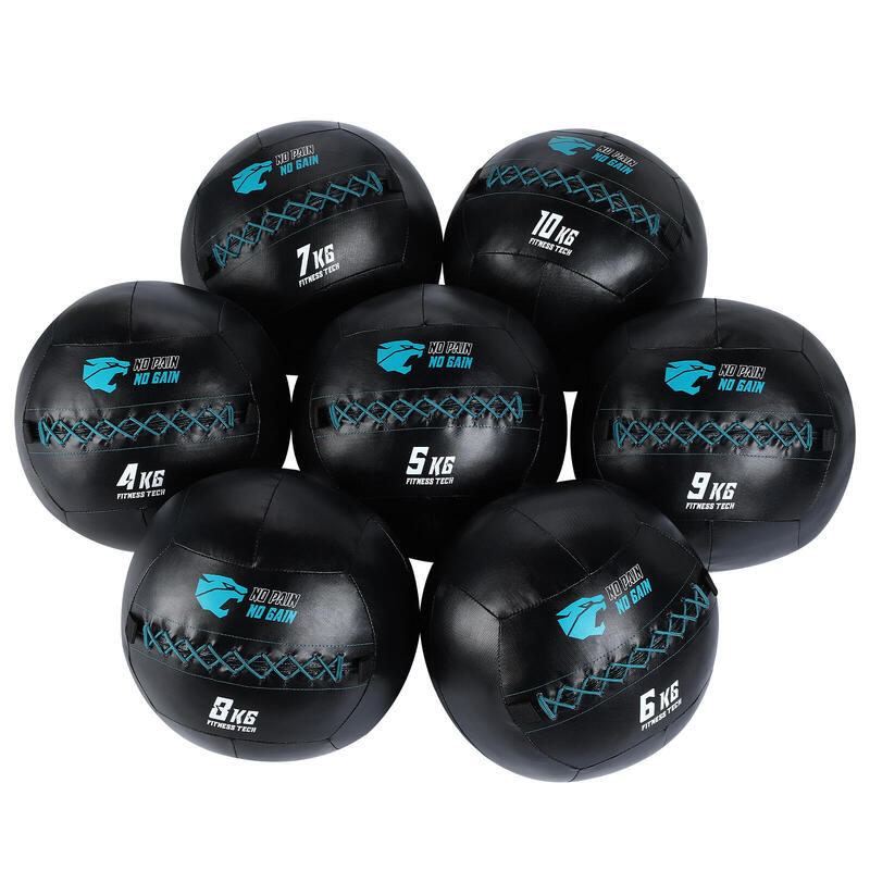 Wall Ball Doble Costura De 4kg a 10kg Fitness Tech Negro