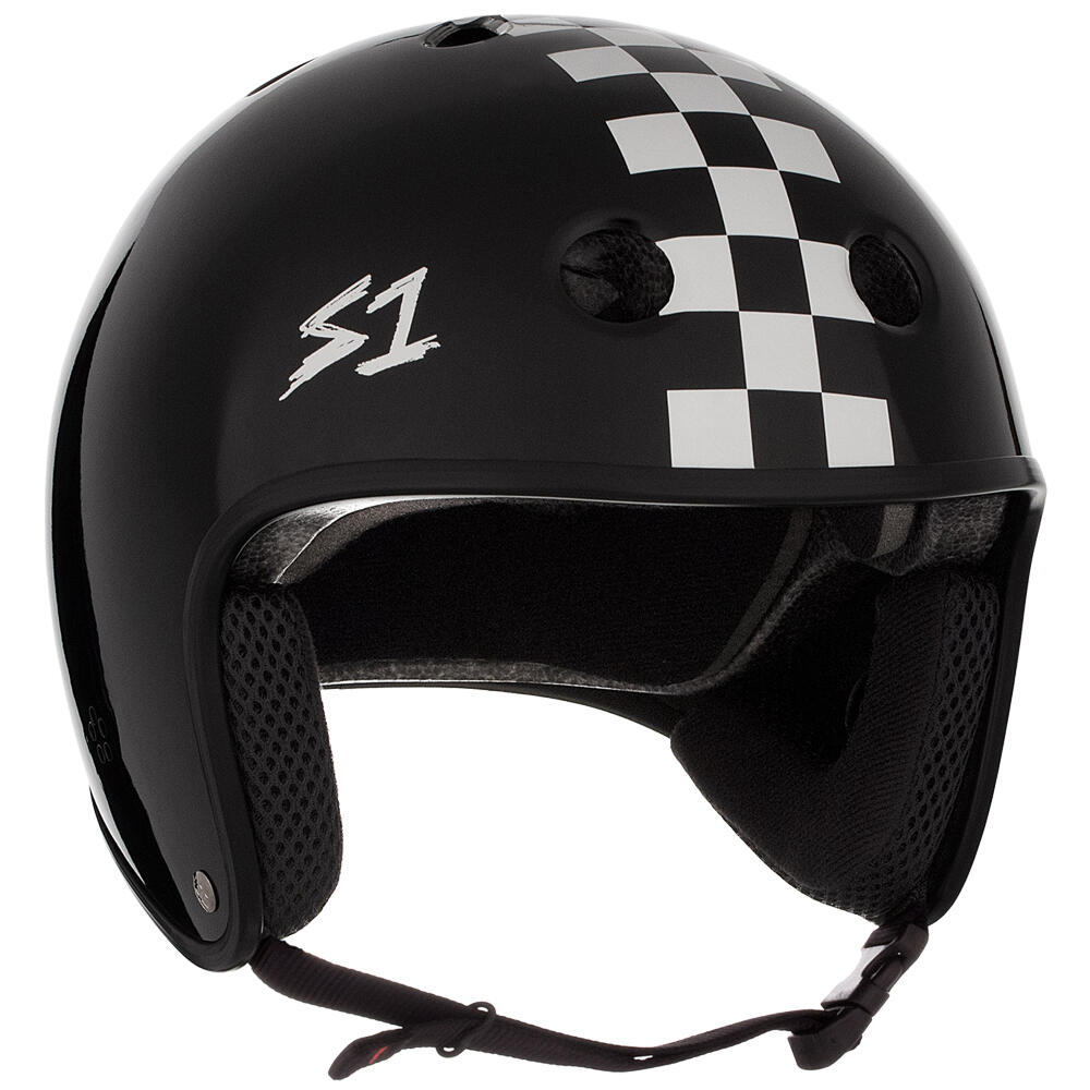 S1 HELMETS S1 RETRO LIFER Helmet - Multi-Impact & High-Impact Cert – Black/White Checker