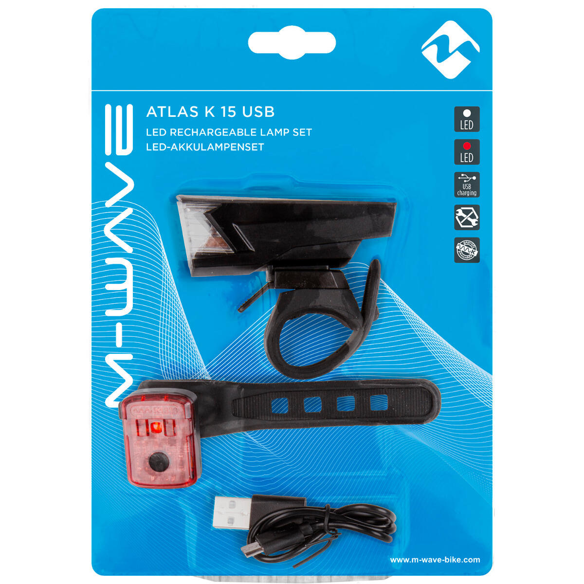 M-WAVE kit d'éclairage sur batterie ATLAS K 15 USB noir 30 lx 2/5
