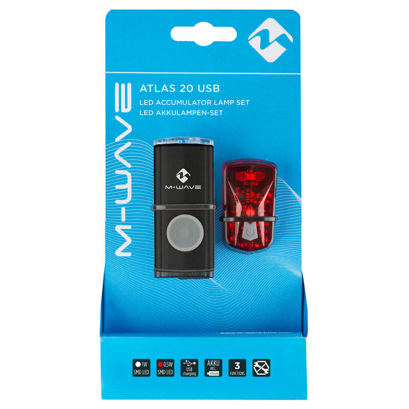 Set Lumini cu Acumulator M-WAVE "Atlas 20 USB"