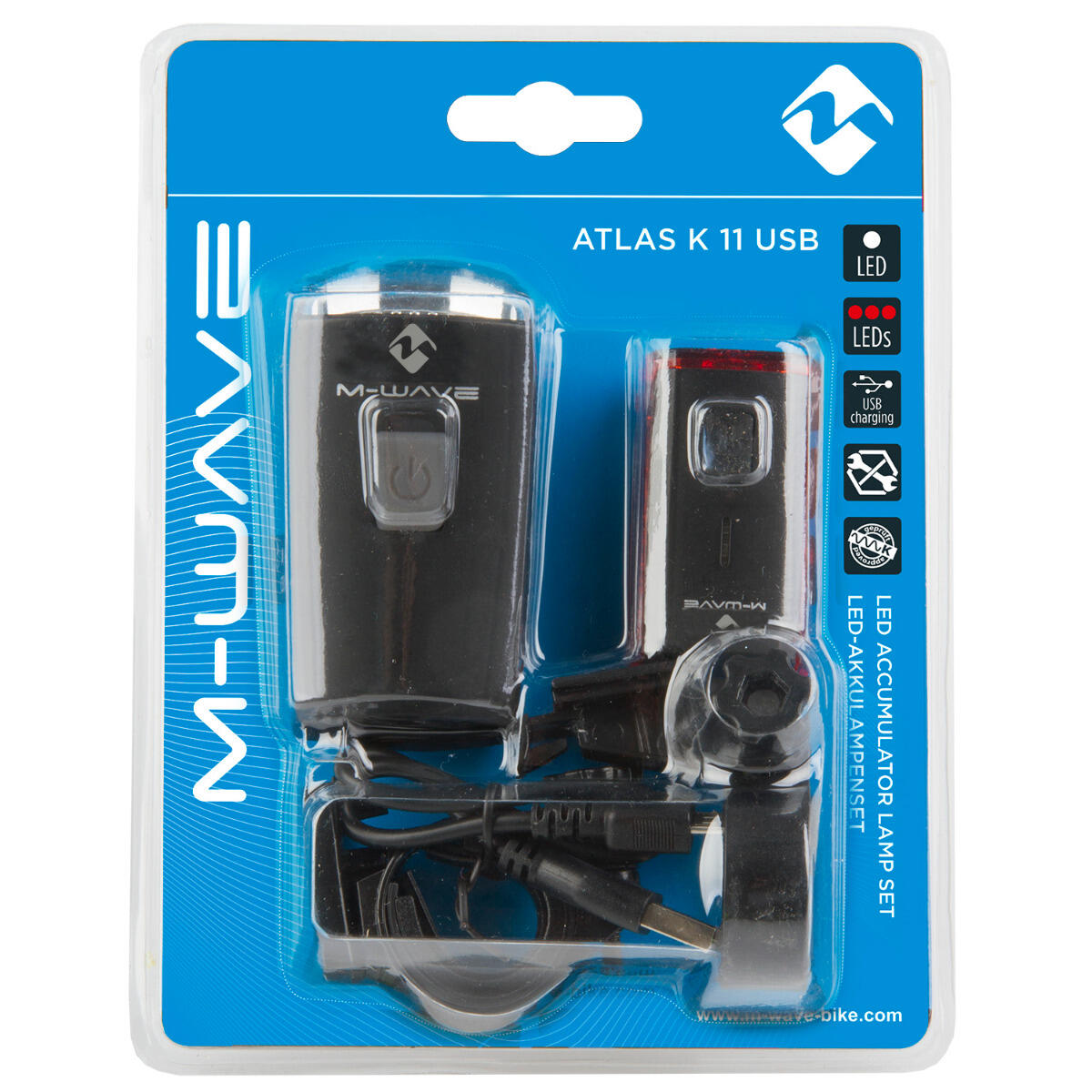 M-WAVE Kit d'éclairage à batterie ATLAS K 11 USB noir 28 lx 4/5