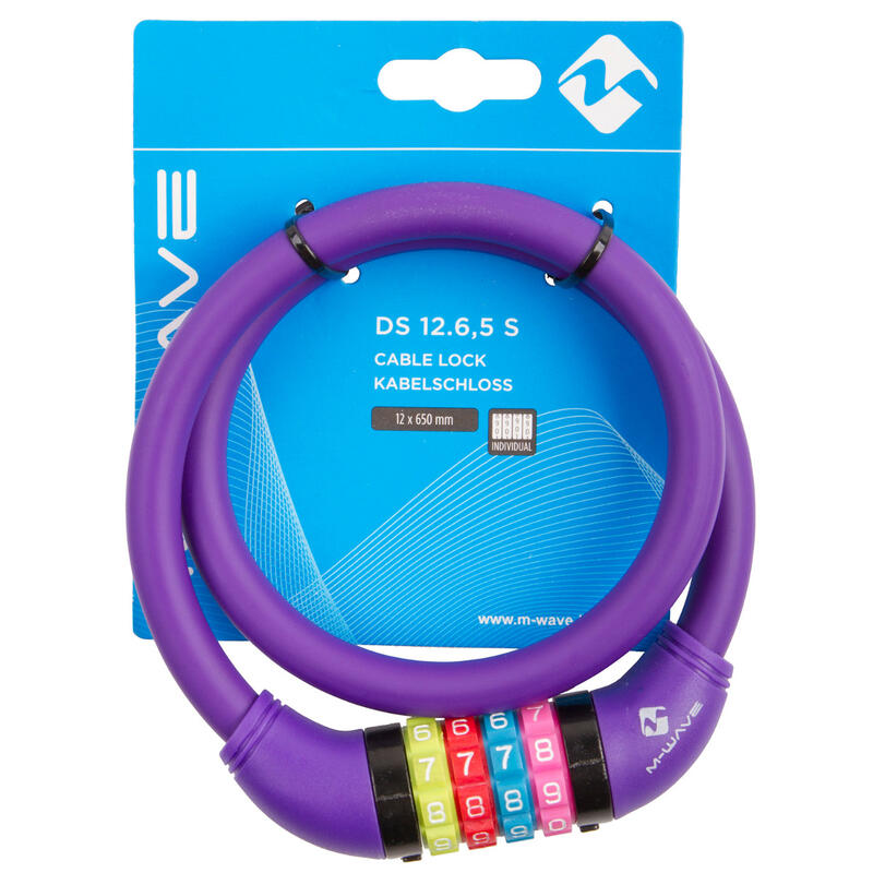 M-Wave Numéro Câble serrure en silicone violet 65cm12 mm
