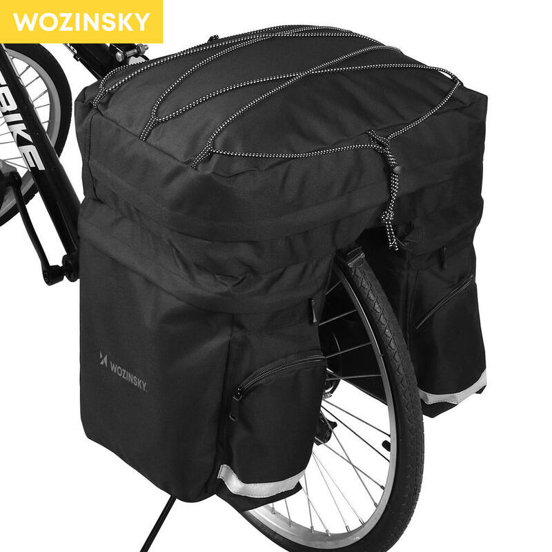 Wozinsky tágas kerékpártáska csomagtartóra 60l (esővédővel) fekete (WBB13BK)