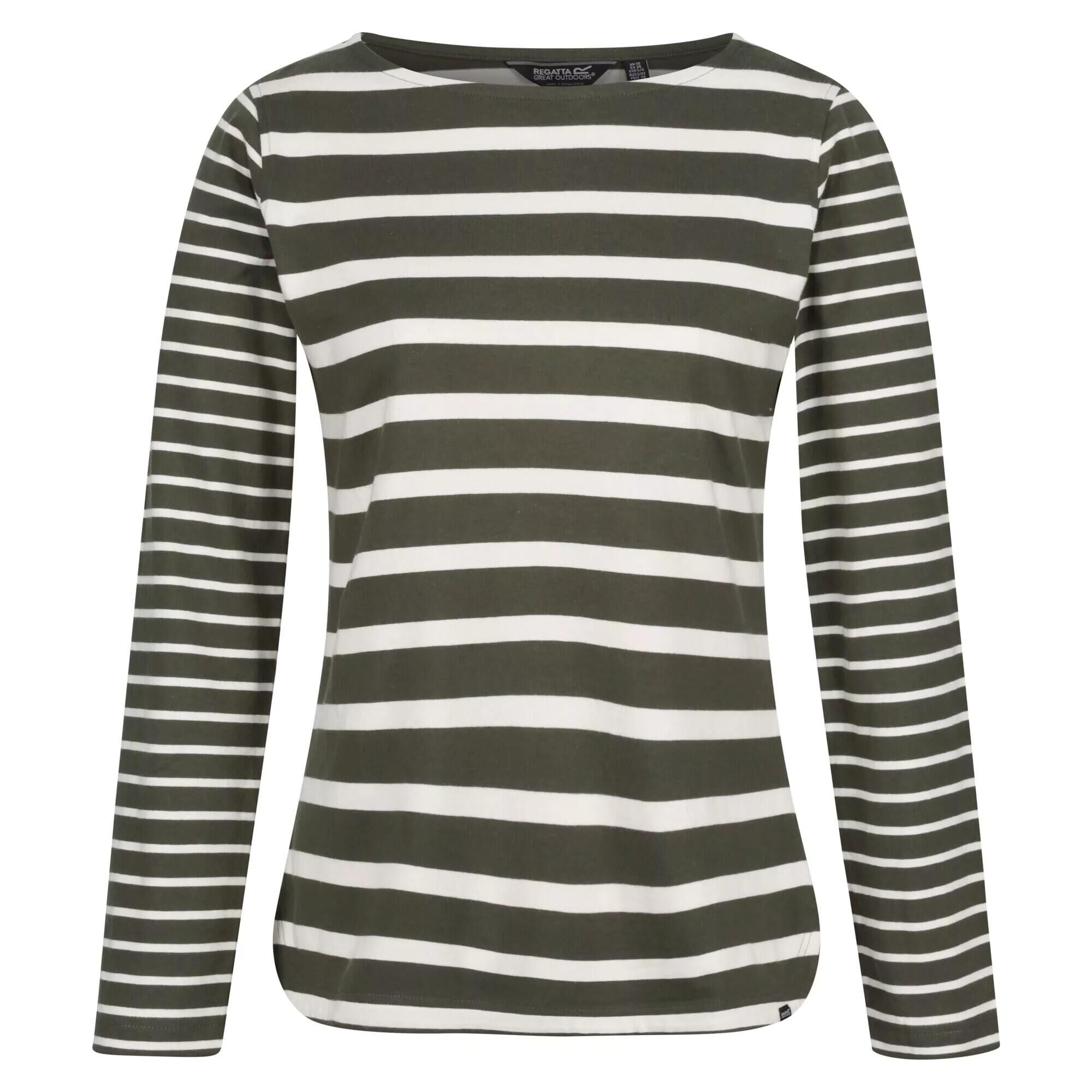 REGATTA Womens/Ladies Farida Striped LongSleeved TShirt (Dark Khaki/Light Vanilla)