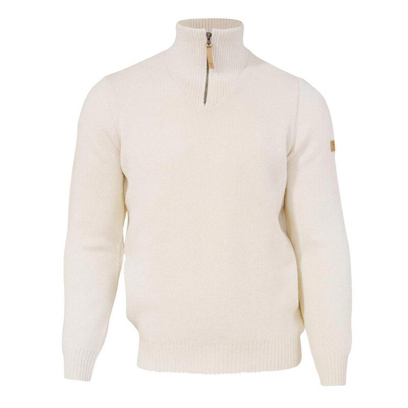 Trui NLS Elm Natural white half zip - 100% zuivere ongeverfde wol