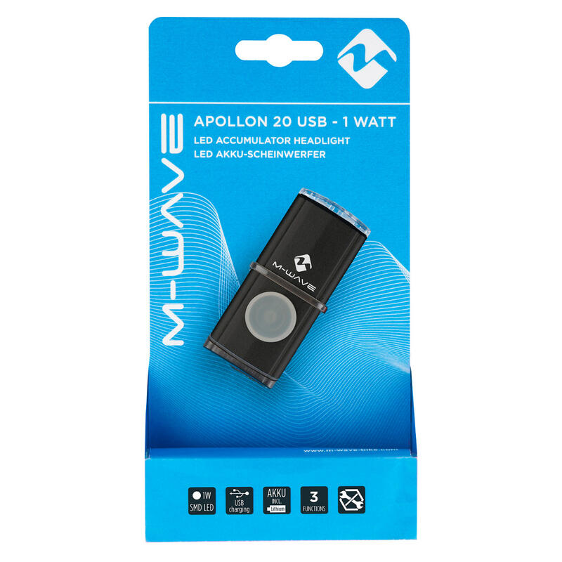 Far cu acumulator M-Wave "APOLLON K 20 USB" Aluminiu