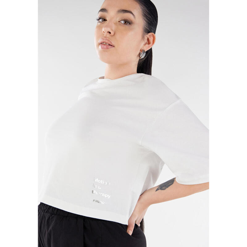 T-shirt cropped comfort fit con maniche corte a kimono