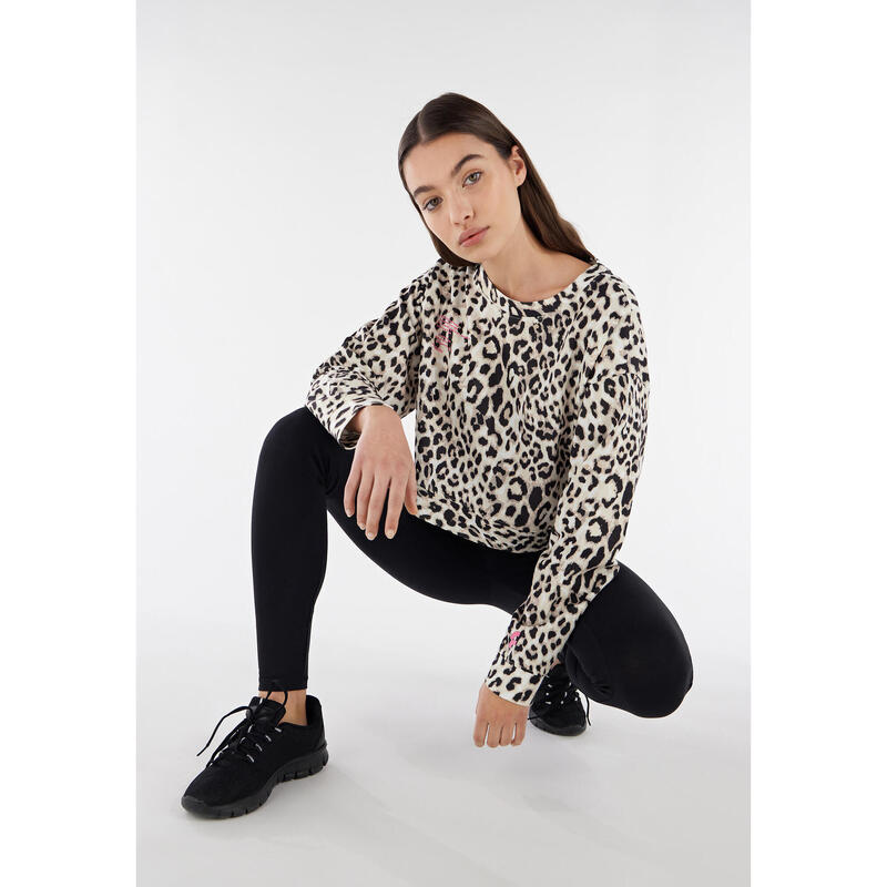 Felpa comfort cropped leggera con stampa leopardata all over