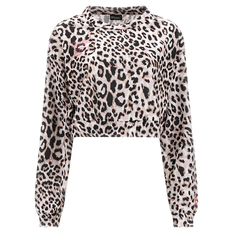 Felpa comfort cropped leggera con stampa leopardata all over