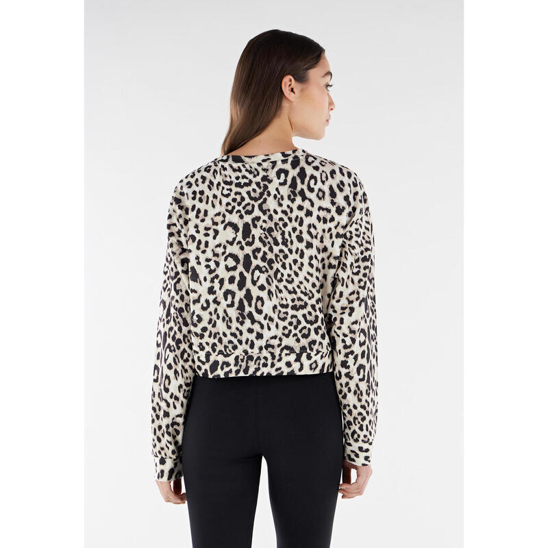 Felpa comfort cropped leggera con stampa leopardata all over