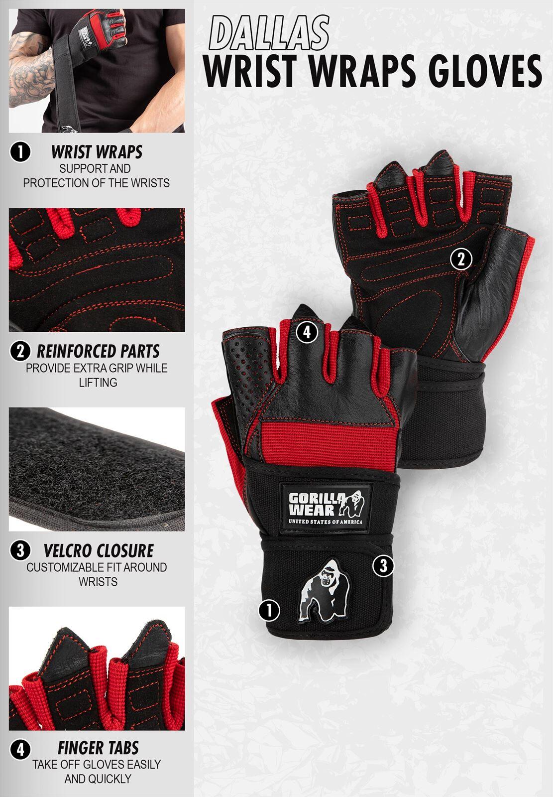 Dallas Wrist Bendaggi Gloves - Nero/Rosso Stitched 5/6