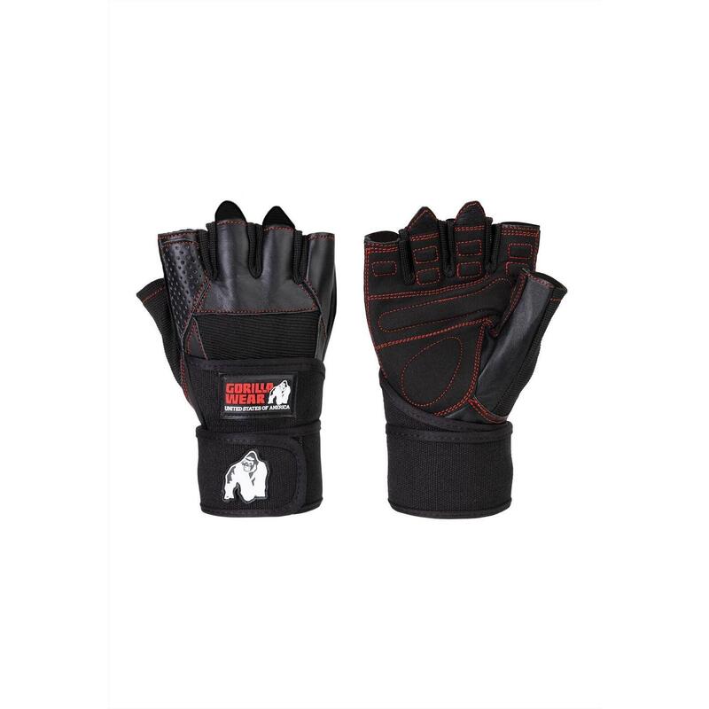 Dallas Wrist Wraps Gloves - Black/Red Stitched