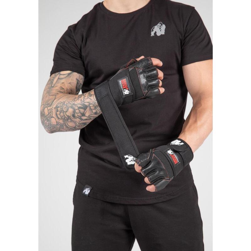 Dallas Wrist Wraps Gloves - Noir/Rouge Stitched - M