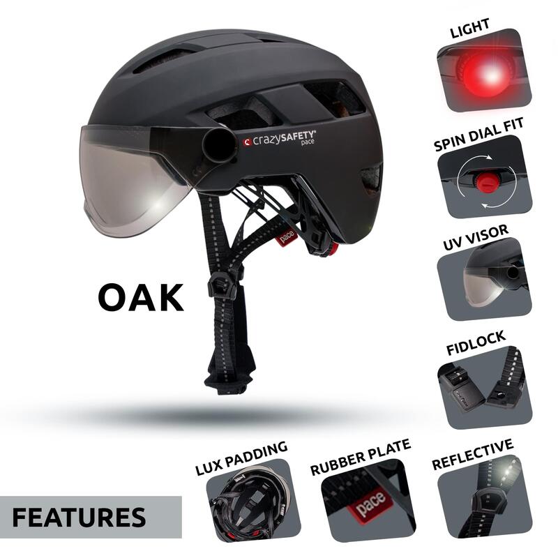 E-bike Helm für Erwachsene| Schwarz mit Visier|Crazy Safety |EN1078 zertifiziert