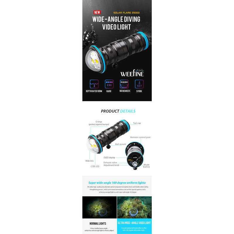 WF075 25000 Lumen Snorkeling Gear Solar Flare/light - Black