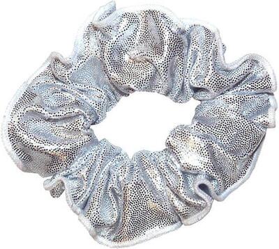 Haar scrunchie mystique glansstof turnen meisjes elastisch zilver