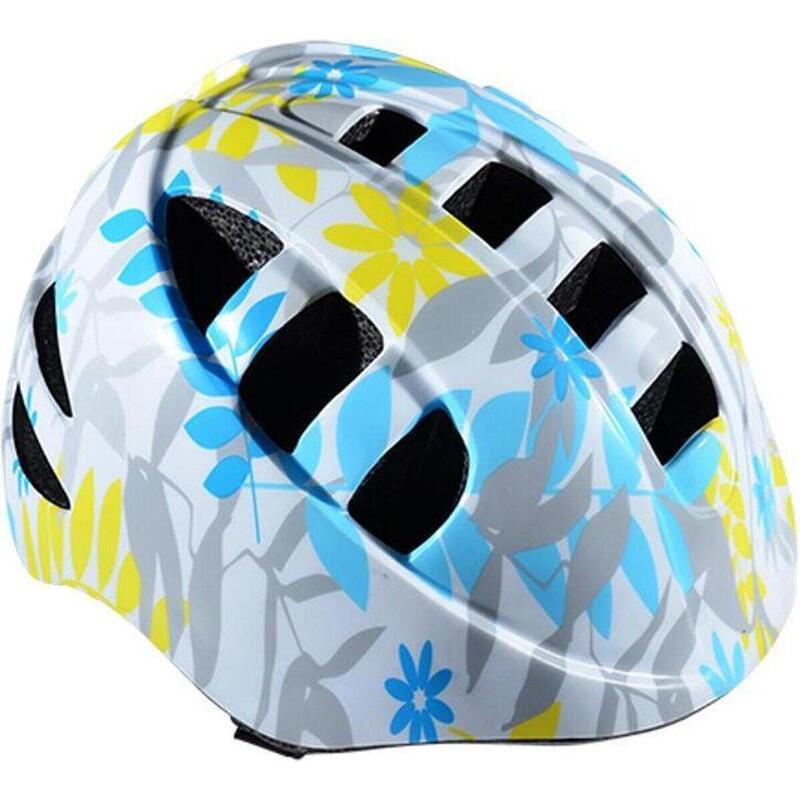 Casque enfant - Fleurs Blanc Bleu Jaune - Casque vélo enfant Extra Small