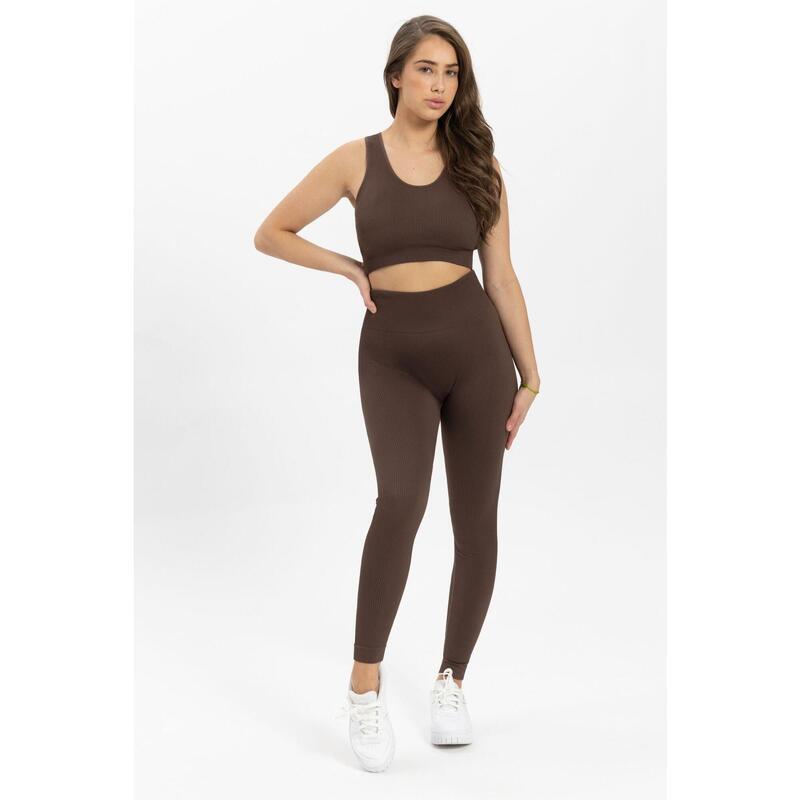 Legging Côtelé Sans Couture - Marron - Leggings de sport femme