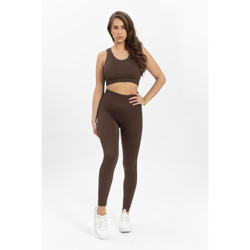 Legging Côtelé Sans Couture - Marron - Leggings de sport femme