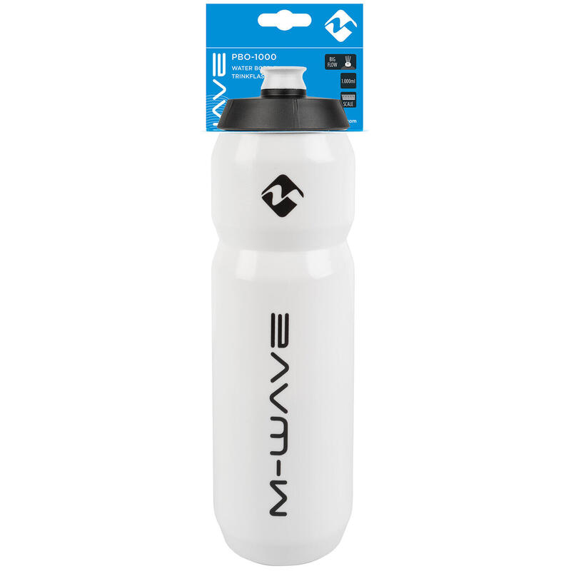 M-WAVE Trinkflasche „PBO-1000“, 1 Liter, Weiß, Kunststoff, mit Skala