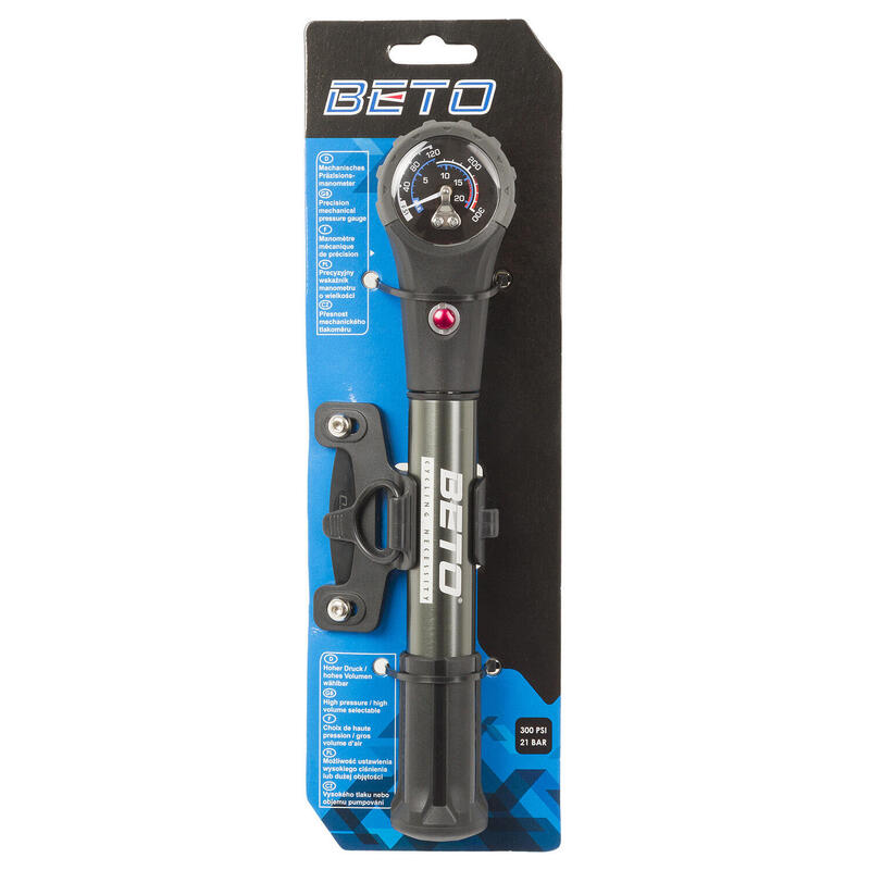 BETO Dämpferluftpumpe mit Manometer   Druckablassknopf, Silber/Schwarz