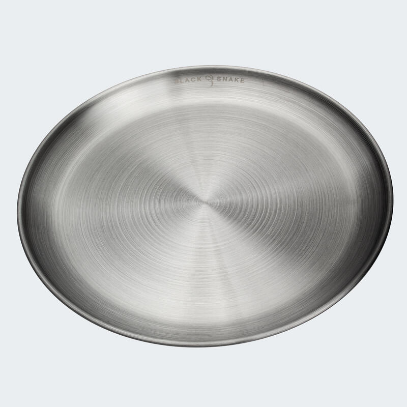 Lapos kempingtányér, kb. 23 cm átmérő, rozsdamentes acél, 1 tányér