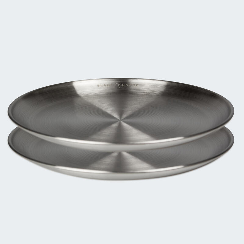 Assiette plate de camping | Diamètre env. 23 cm | Acier inox | 2 assiettes