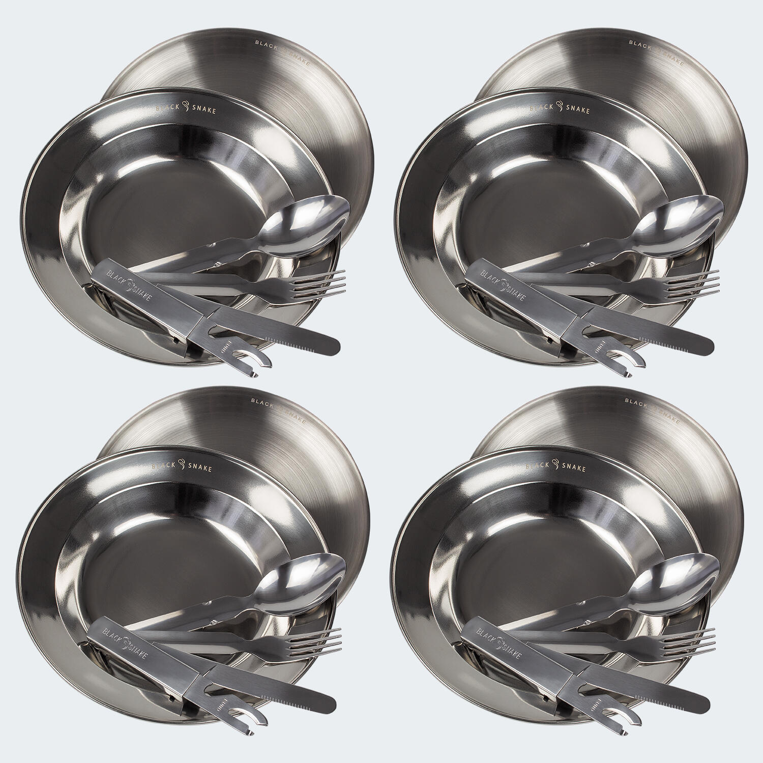 Camping-Essbesteck, tiefer & flacher Teller Set | Edelstahl | 4 Personen 2/7