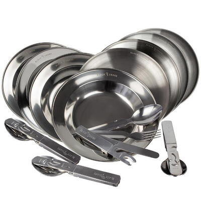 Camping-Essbesteck, tiefer & flacher Teller Set | Edelstahl | 1 Person