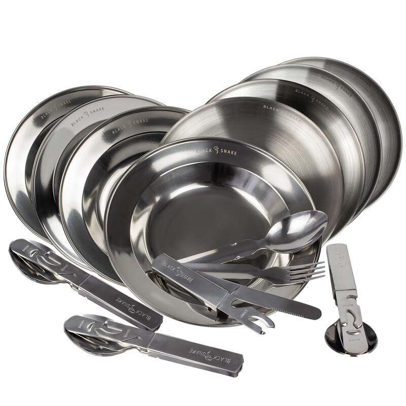 Set couverts de camping et assiette creuse & plate | 4 personnes