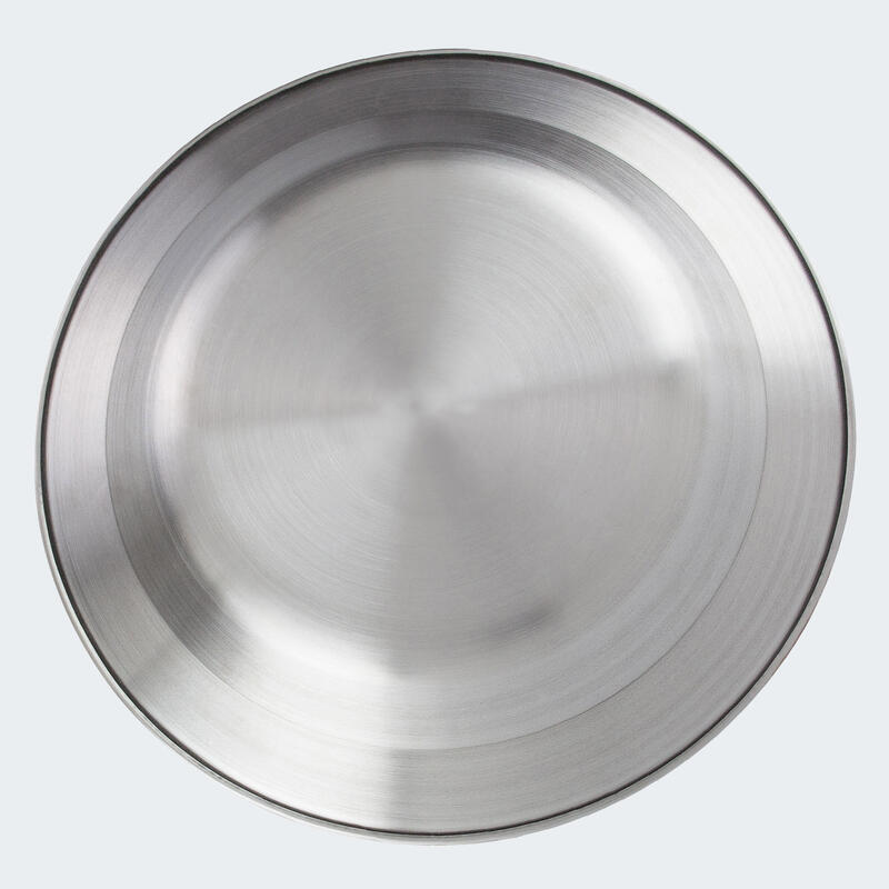 Kempingtányér lapos és mély, kb. 23 cm átmérő, rozsdamentes acél, 3 tányér