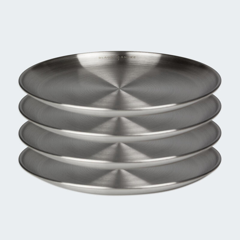 Assiette plate de camping | Diamètre env. 23 cm | Acier inox | 4 assiettes