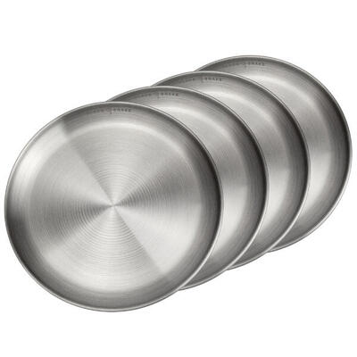 Camping-Teller flach | ca. 23 cm Durchmesser | Edelstahl | 4 Teller