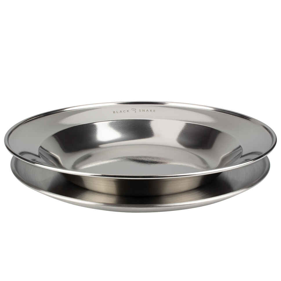 CampingTeller flach & tief ca. 23 cm Durchmesser Edelstahl je 1 Teller BLACK SNAKE