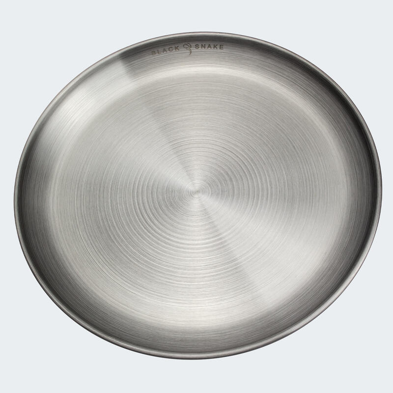 Lapos kempingtányér, kb. 23 cm átmérő, rozsdamentes acél, 1 tányér