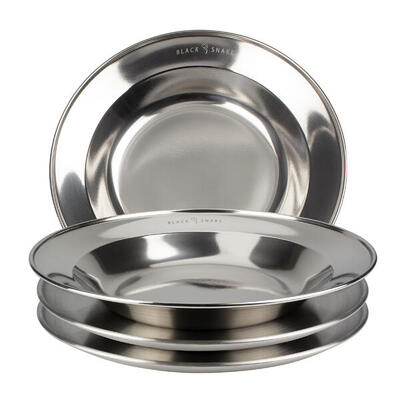Camping-Teller flach & tief | ca. 23 cm Durchmesser | Edelstahl | je 1 Teller