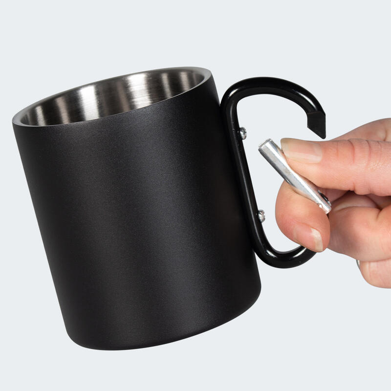 Cubiertos de camping y taza térmica con mosquetón set | Acero inox | 2 personas