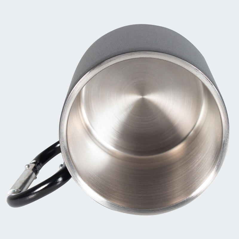 Cubiertos de camping y taza térmica con mosquetón set | Acero inox | 1 persona