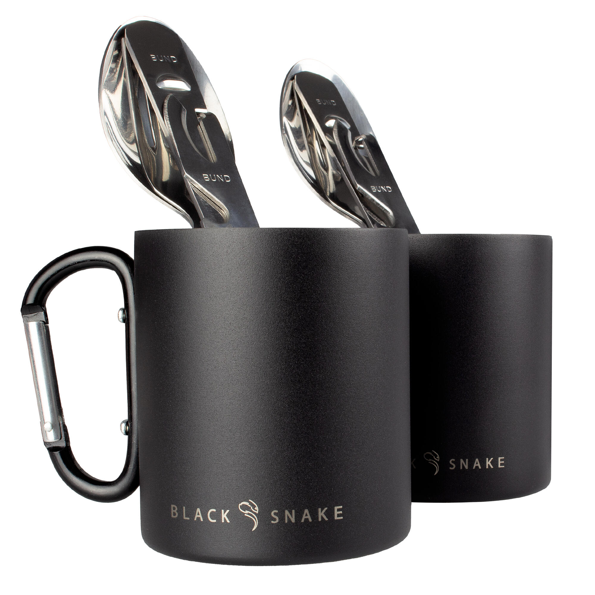 Set of camping cutlery & thermal mug with carabiner | 2 persons