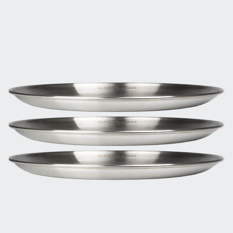 Assiette plate de camping | Diamètre env. 23 cm | Acier inox | 3 assiettes