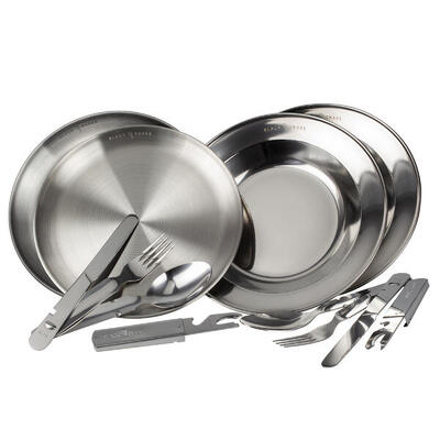Camping-Essbesteck, tiefer & flacher Teller Set | Edelstahl | 1 Person