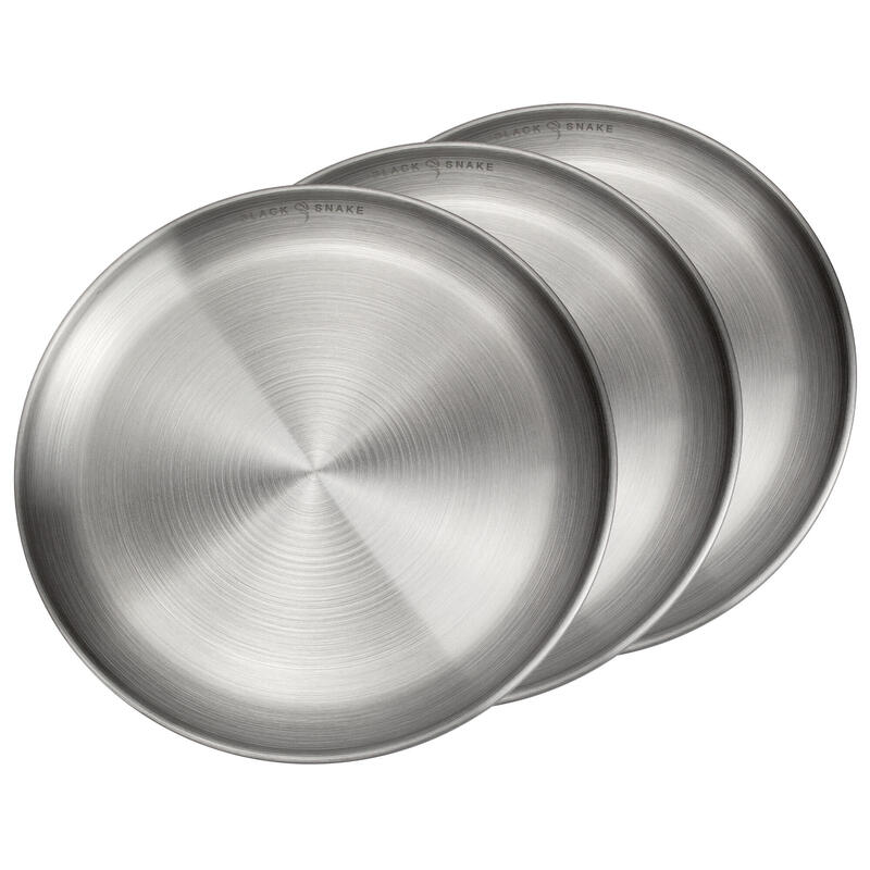 Assiette plate de camping | Diamètre env. 23 cm | Acier inox | 3 assiettes